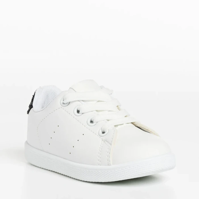 Pantofi sport copii albi cu negru din piele ecologica Omar