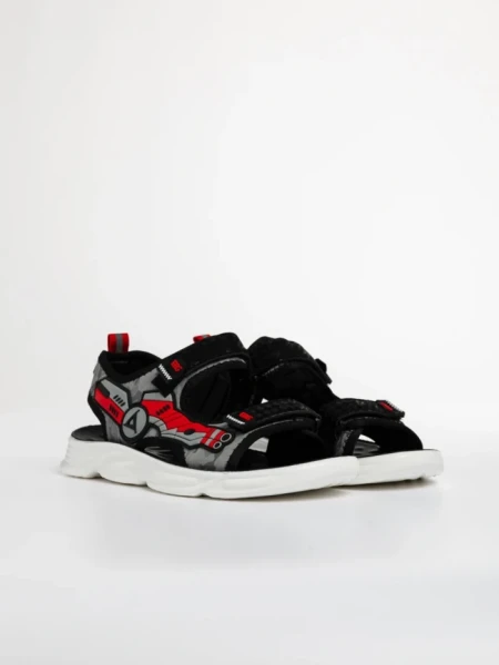 Sandale copii negre cu rosu din material textil Tihana