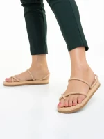 Sandale dama bej din material textil Nettie