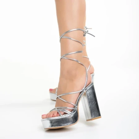 Sandale dama argintii din piele ecologica Dimitra
