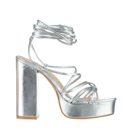 Sandale dama argintii din piele ecologica Dimitra