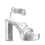 Sandale dama argintii din piele ecologica Dimitra