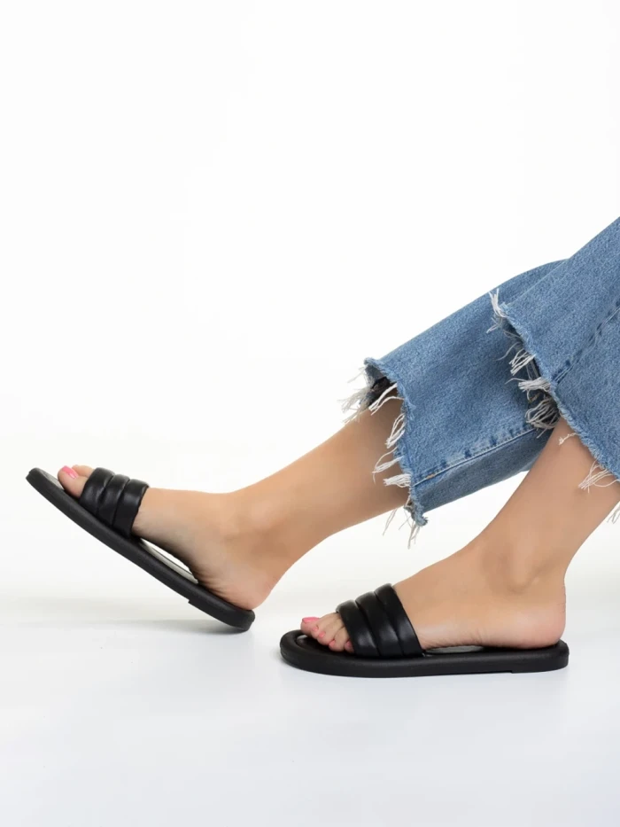 Papuci dama negri din piele ecologica Gerel