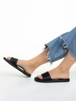 Papuci dama negri din piele ecologica Gerel