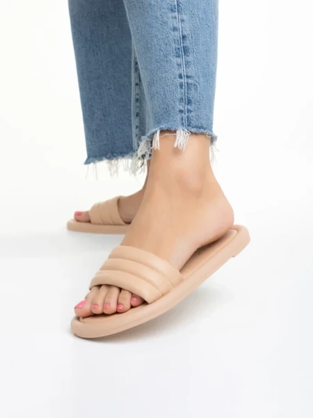 Papuci dama bej inchis din piele ecologica Gerel