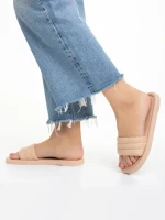 Papuci dama bej inchis din piele ecologica Gerel