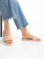 Papuci dama bej inchis din piele ecologica Gerel