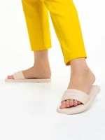 Papuci dama bej deschis din piele ecologica Gerel