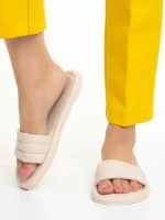 Papuci dama bej deschis din piele ecologica Gerel