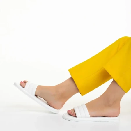 Papuci dama albi din piele ecologica Gerel