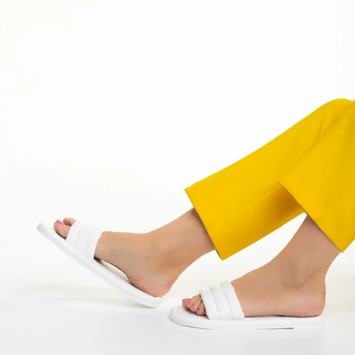 Papuci dama albi din piele ecologica Gerel