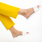 Papuci dama albi din piele ecologica Gerel