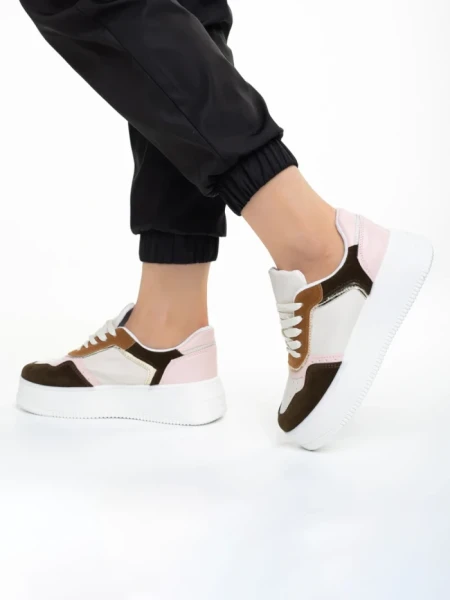 Pantofi sport dama bej cu roz din piele ecologica Jaylin