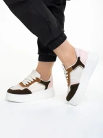 Pantofi sport dama bej cu roz din piele ecologica Jaylin