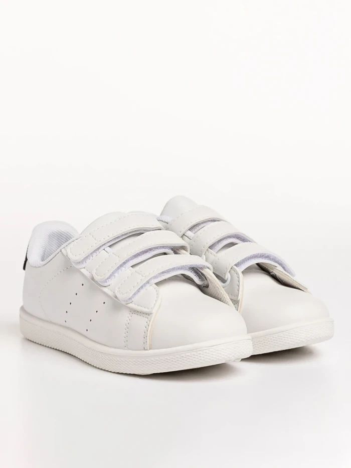 Pantofi sport copii albi cu negru din piele ecologica Barney