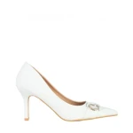 Pantofi dama albi cu toc din piele ecologica Yuka