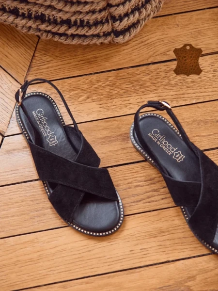 Sandale dama Girlhood negre din piele intoarsa Alvina