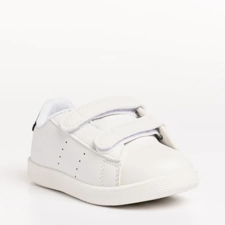 Pantofi sport copii albi cu negru din piele ecologica Barney