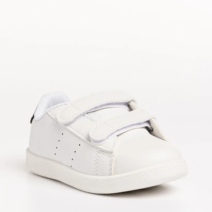 Pantofi sport copii albi cu negru din piele ecologica Barney
