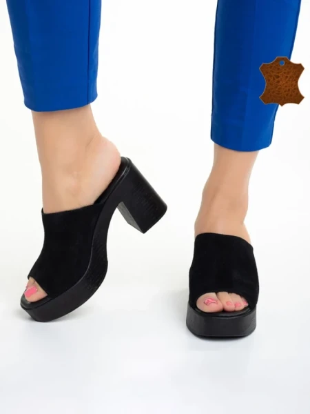 Papuci dama Girlhood negre din piele intoarsa Anisa