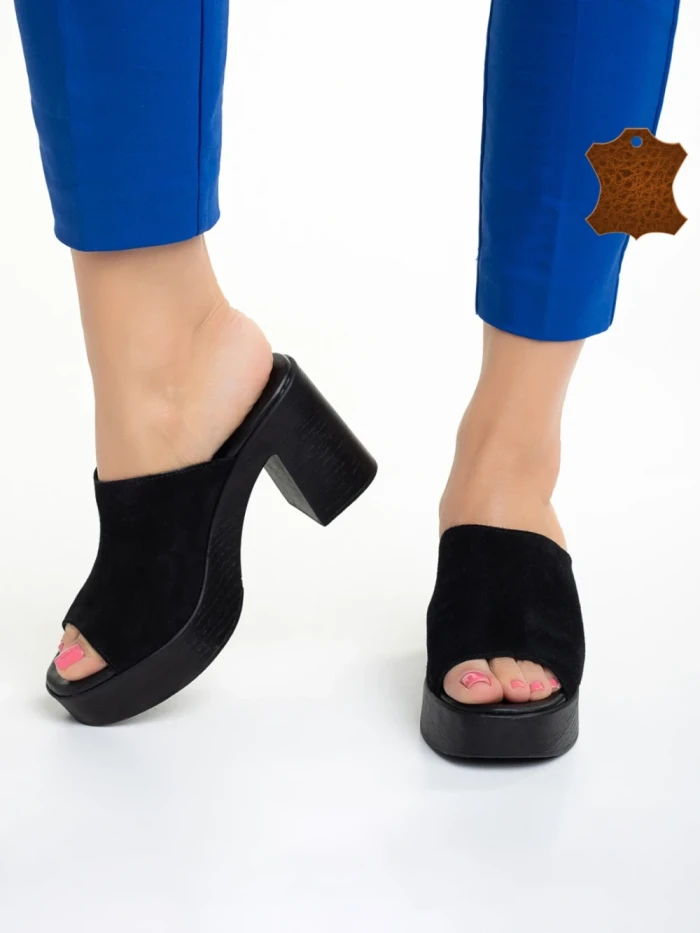 Papuci dama Girlhood negre din piele intoarsa Anisa