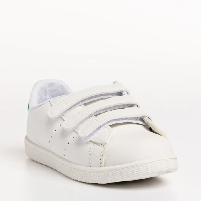 Pantofi sport copii albi cu verde din piele ecologica Barney