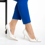 Pantofi dama albi cu toc din piele ecologica Katla