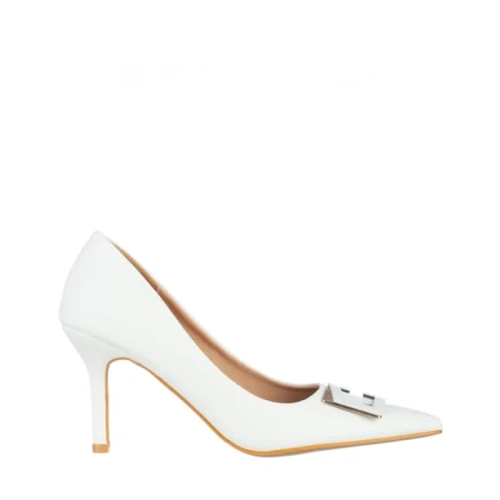 Pantofi dama albi cu toc din piele ecologica Katla