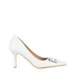 Pantofi dama albi cu toc din piele ecologica Katla