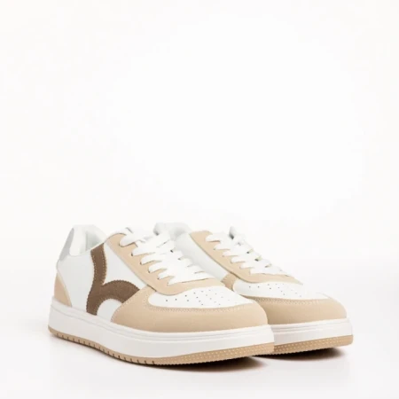 Pantofi sport dama albi cu bej din piele ecologica Criseida