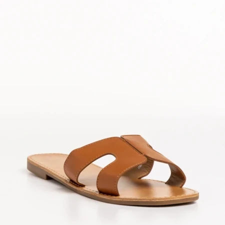 Papuci dama camel din piele ecologica Aveza