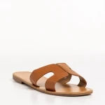 Papuci dama camel din piele ecologica Aveza