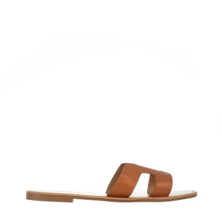 Papuci dama camel din piele ecologica Aveza