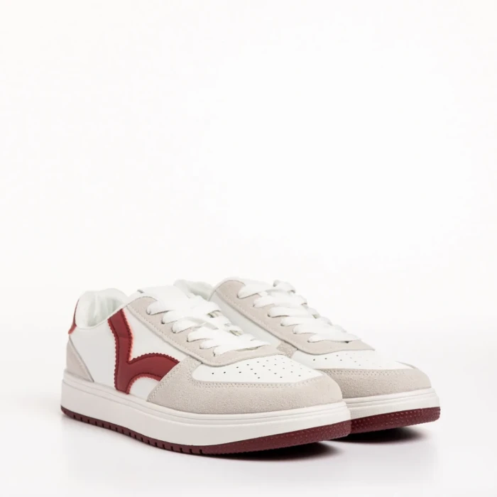 Pantofi sport dama albi cu rosu din piele ecologica Criseida