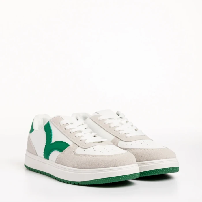 Pantofi sport dama albi cu verde din piele ecologica Criseida