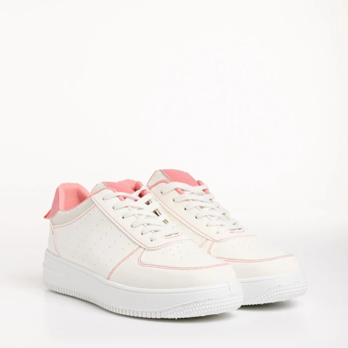 Pantofi sport dama albi cu roz din piele ecologica Amista