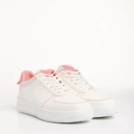 Pantofi sport dama albi cu roz din piele ecologica Amista