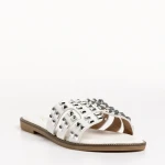 Papuci dama albi din piele ecologica Alida