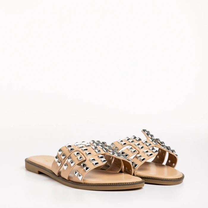 Papuci dama bej din piele ecologica Alida