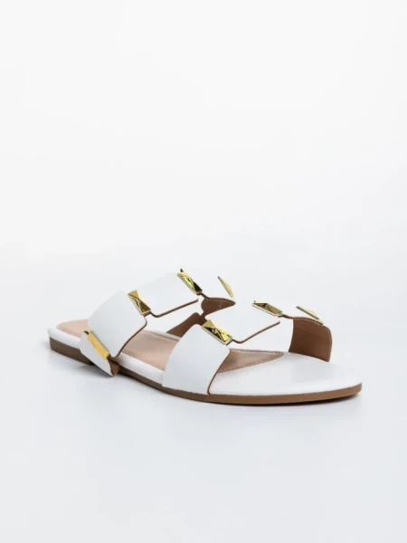 Papuci dama albi din piele ecologica Ivanna