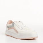 Pantofi sport dama albi cu roz din piele ecologica Damiana
