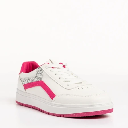 Pantofi sport dama albi cu fucsia din piele ecologica Damiana