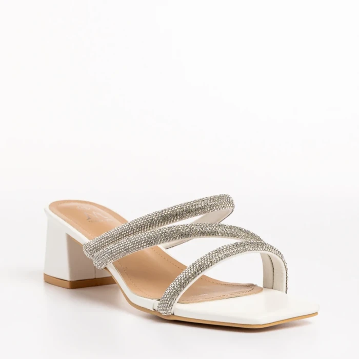 Papuci dama albi din piele ecologica Bernice