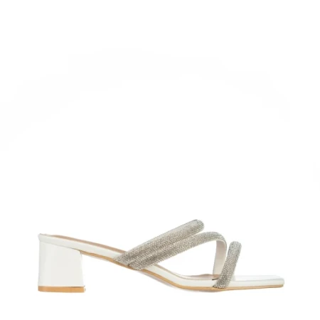 Papuci dama albi din piele ecologica Bernice