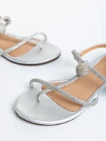 Sandale dama argintii din material textil Linsay