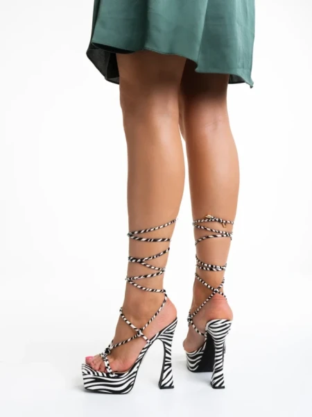 Sandale dama albe cu negru din piele ecologica Kimbra