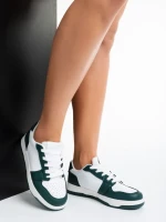 Pantofi sport dama albi cu verde din piele ecologica Narine