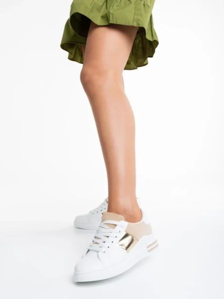 Pantofi sport dama albi cu bej din piele ecologica Nedelya