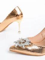 Pantofi dama bronz cu toc din piele ecologica Nerina