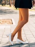 Pantofi dama albi cu toc din material textil Norina